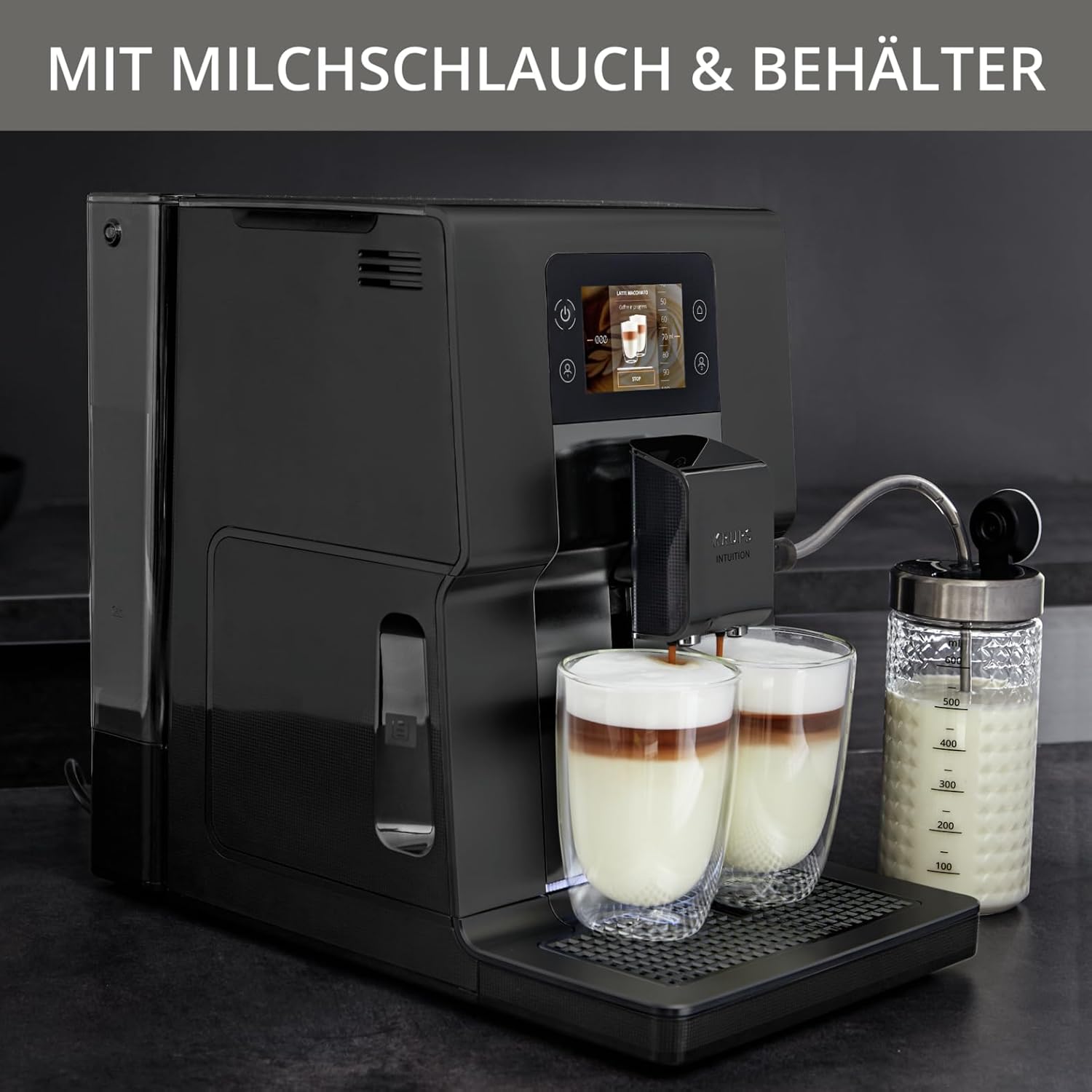 Krups Intuition Preference Kaffeevollautomat mit Smartphone-ähnlicher Bedienung, 3.5' Farb-Touchscreen, Smart Slide Technology, intuitives Lichtsystem, 11 Getränke, Milchbehälter, EA873810