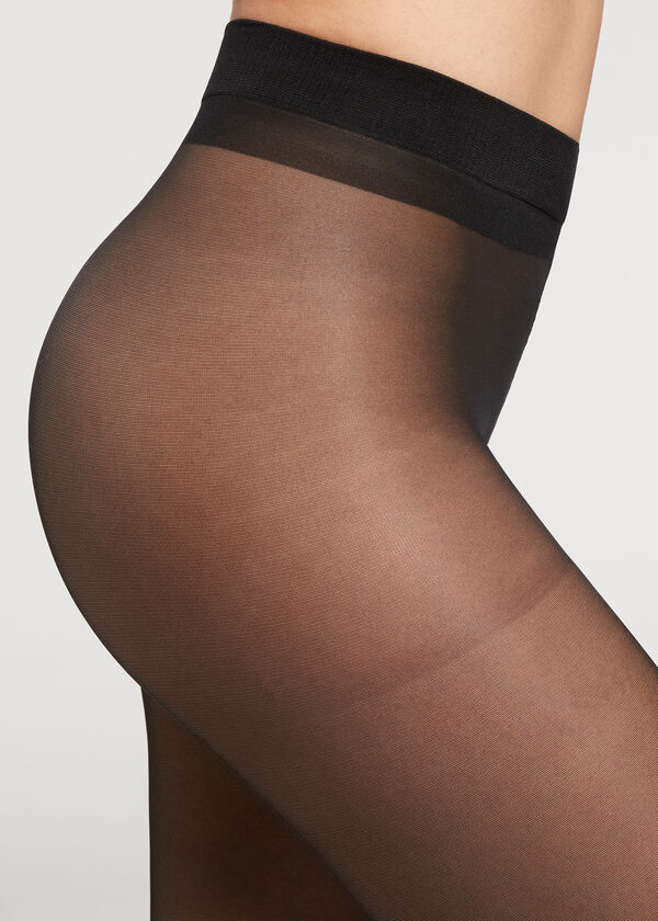 Meia-calça modeladora transparente 30 denier com cós de compressão