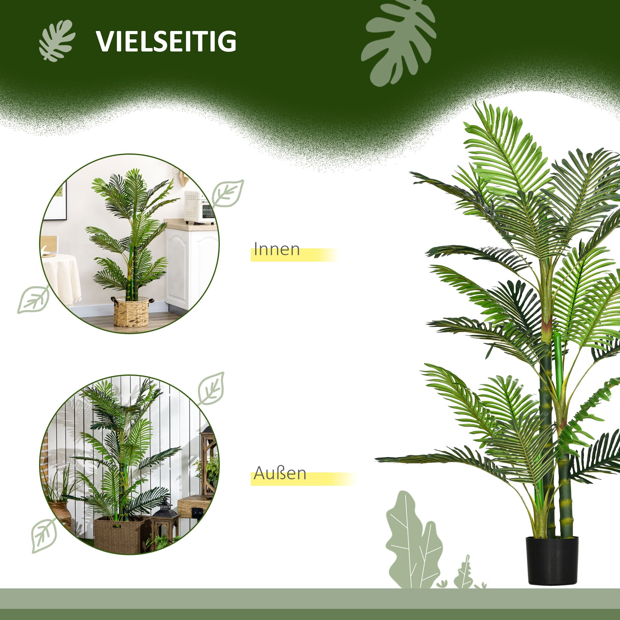 HOMCOM Künstliche Pflanze mit Übertopf grün 19,5L x 19,5B x 150H cm