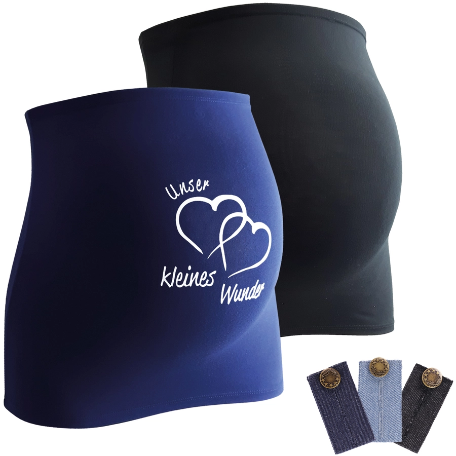 mamaband Bauchband 2er-Pack  Unser kleines Wunder + 3er Pack Hosenerweiterung schwarzdunkelblau