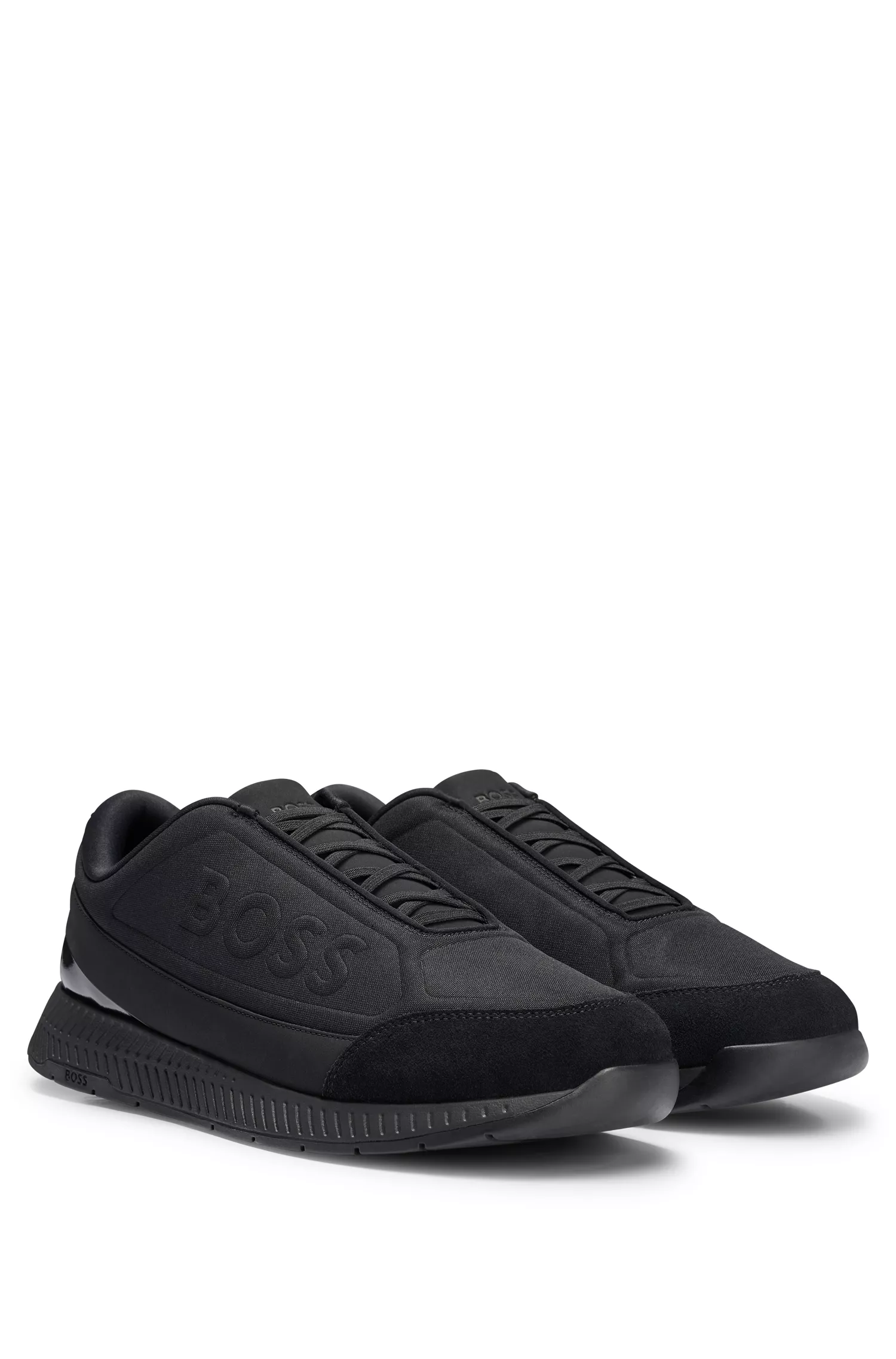 Tênis BOSS pretos slip-on em materiais mistos
