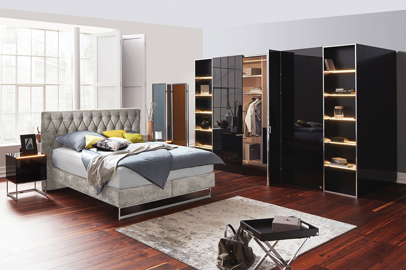 JOOP! Boxspringbett CUBIC CHESTERFIELD 180 x 200 cm grau