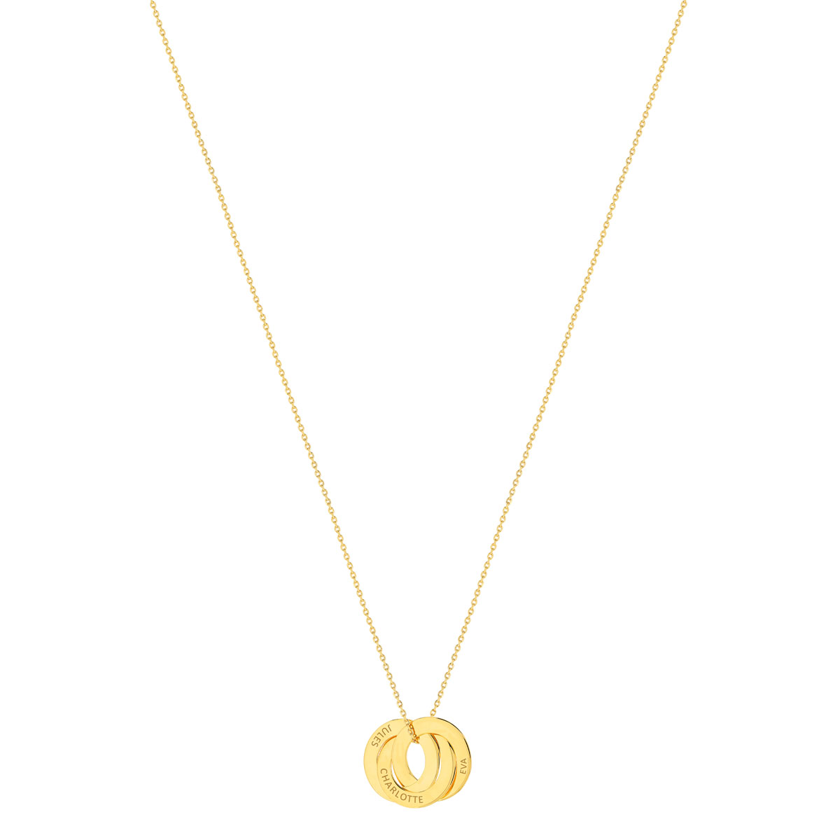 Collier plaqué or 3 cercles personnalisables entrelacés 44 cm
