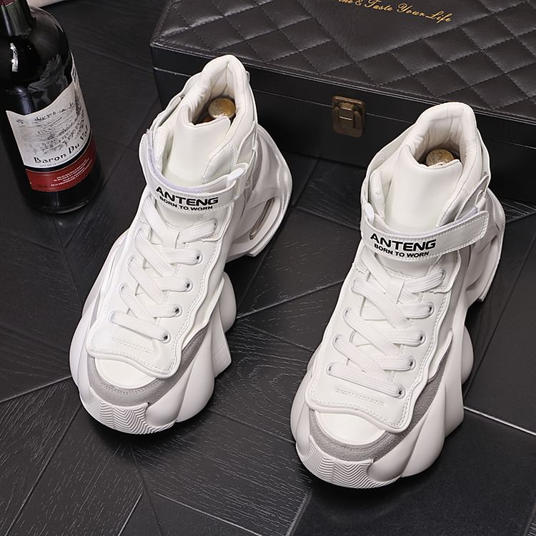 Mr Ozera - Platform Lettering Hook & Loop High-Top Sneakers