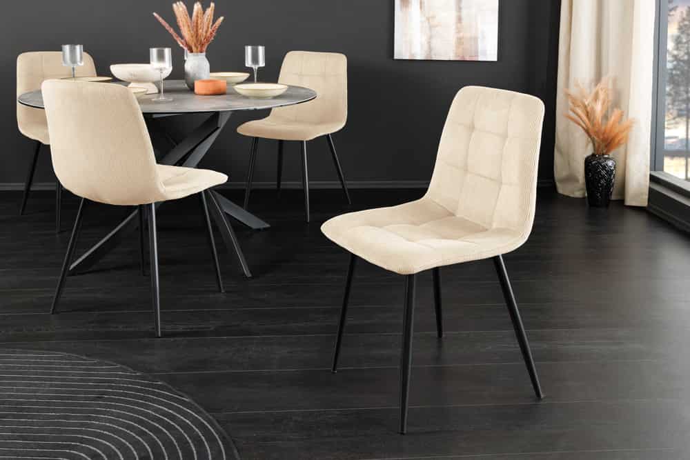 Moderner Design Stuhl TRES CHIC beige Cord schwarze Metallbeine Esszimmer