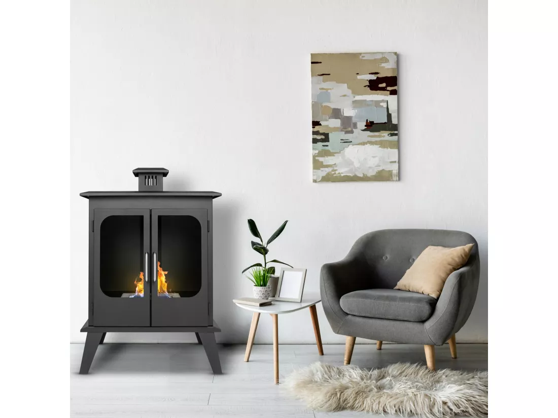 Commodo - Cheminée au bioéthanol de sol freestanding, style vintage, 52x30xH78 cm