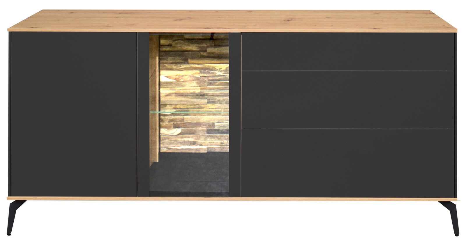Lowboard COMO 169 x 65 cm Anthrazit matt Lack/Asteiche-Dekor