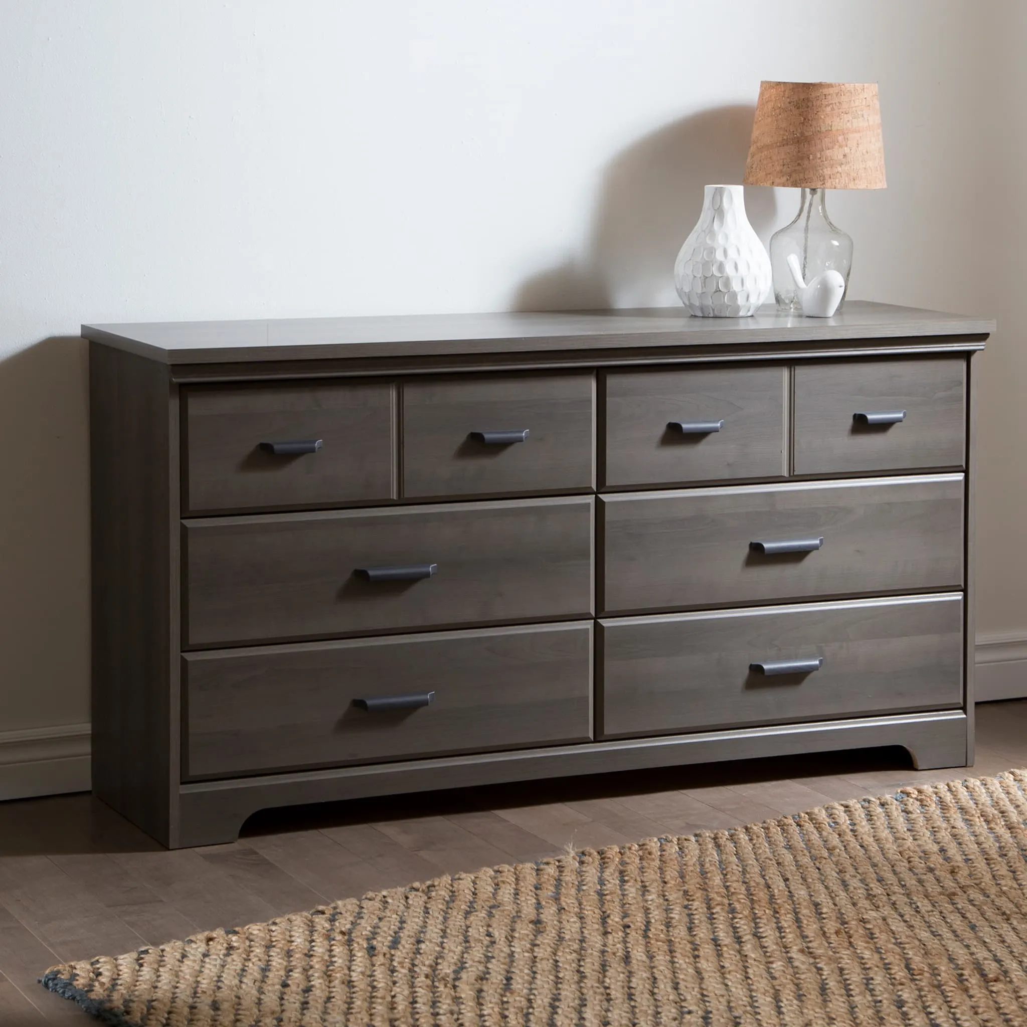 South Shore Bureau Double 6 Tiroirs - Versa Érable Cendré