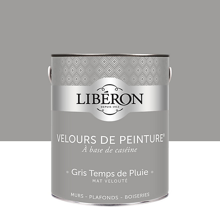 Peinture murs, plafonds et boiseries Velours de peinture gris temps de pluie Libéron 2,5L