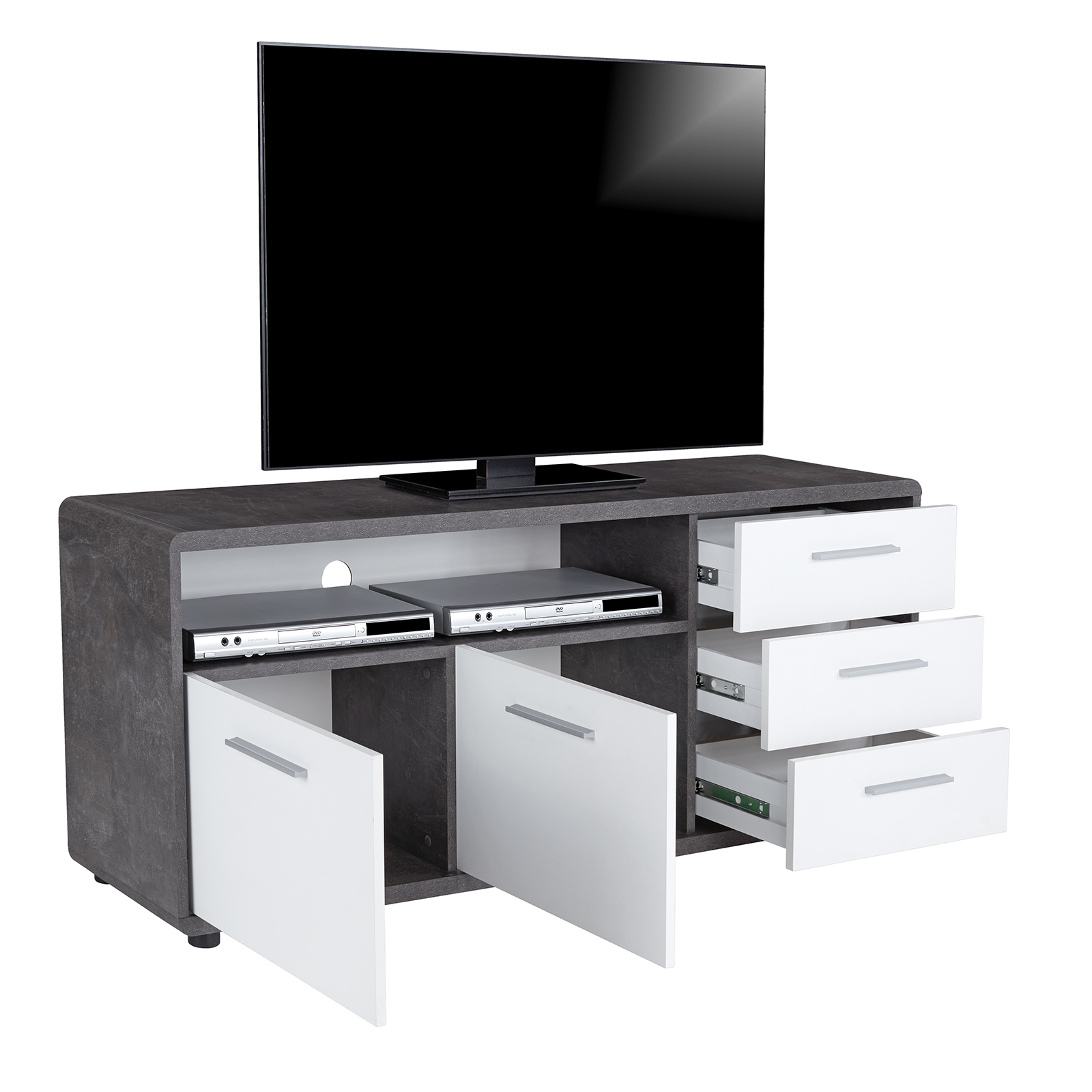 TV-Lowboard - Betonoptik-weiß - 3 Schubkästen - 150 cm