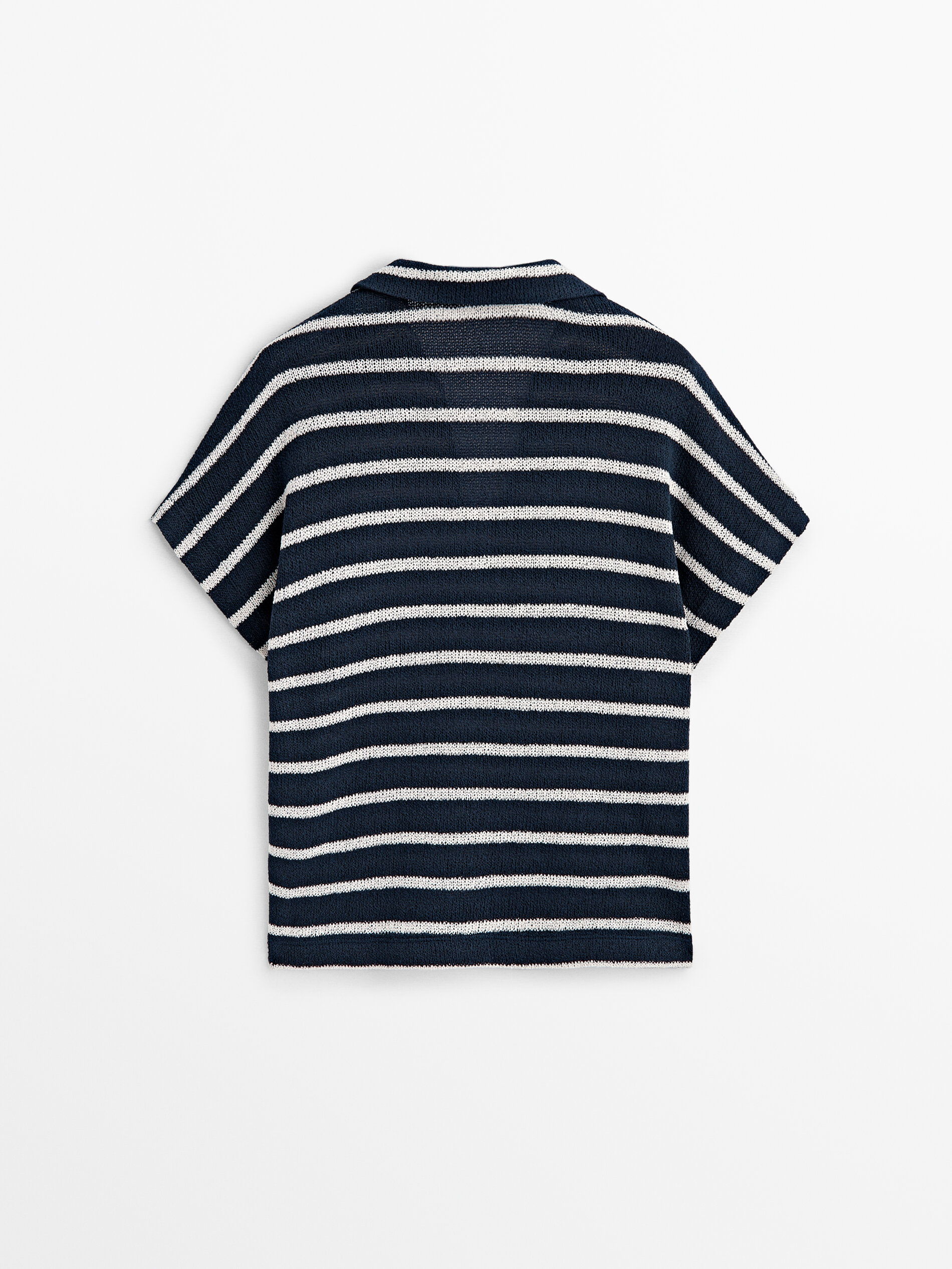 Camisa polo listrada, mistura de algodão, texturizada - AZUL MARINHO
