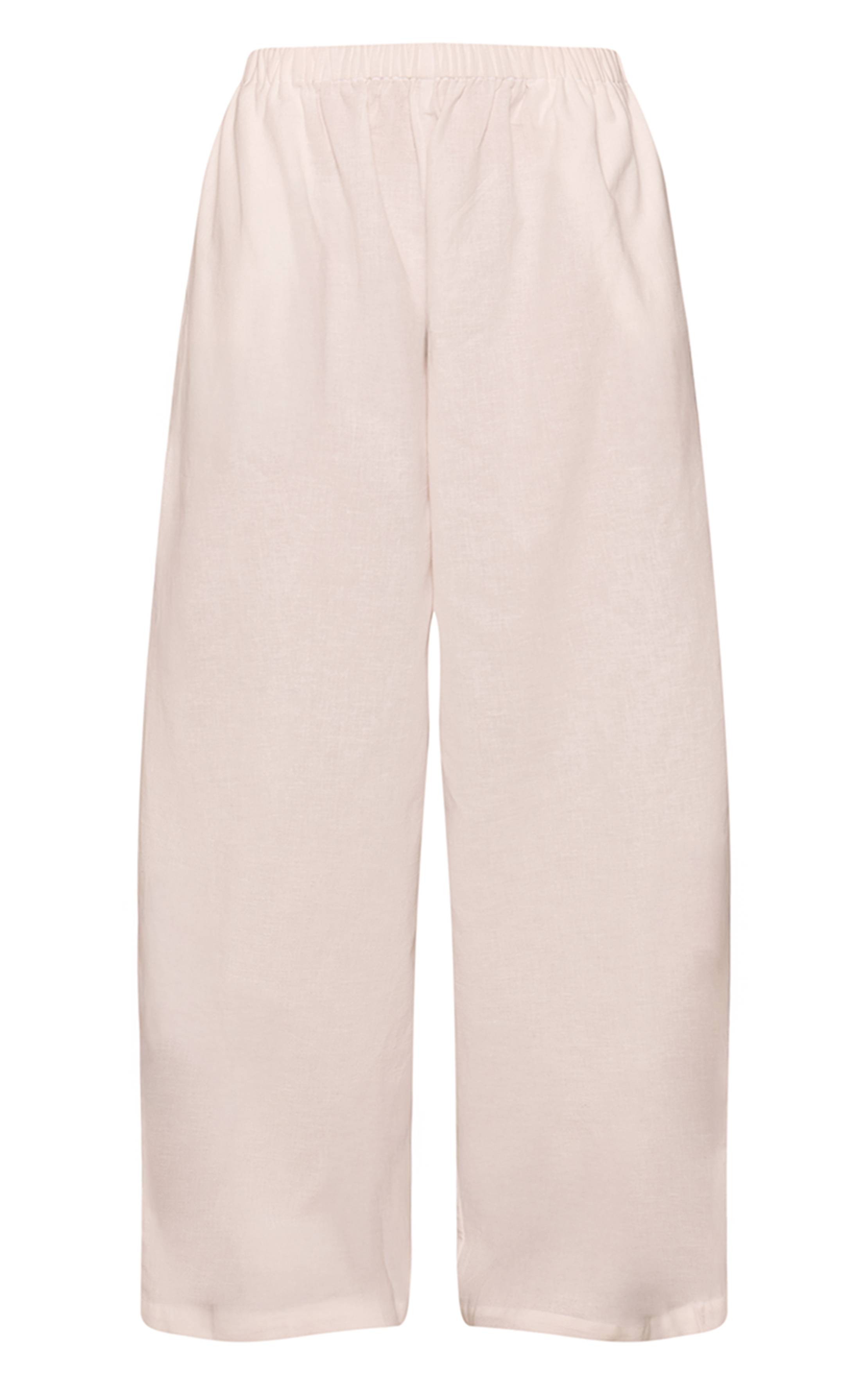 Blanc Pantalon En Lin À Taille Froncée Ensemble Coordonné