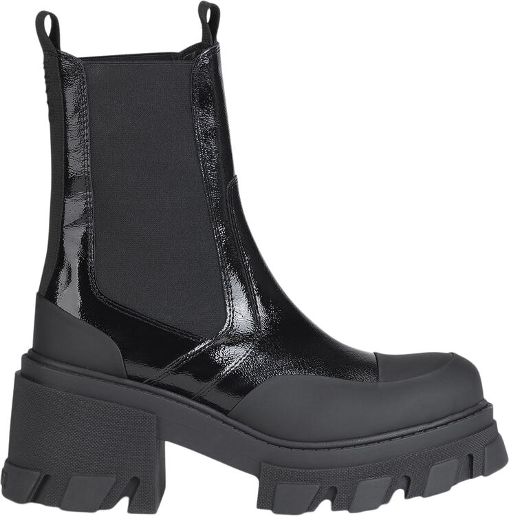 Ganni Cleated Heeled Mid Chelsea Boot Nap Black