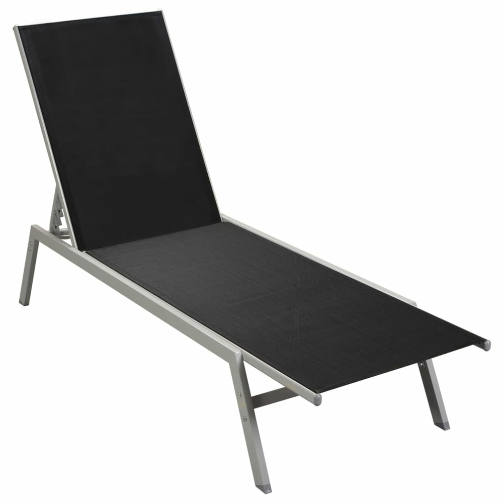 Transat chaise longue bain de soleil lit de jardin terrasse meuble d'extérieur acier et textilène noir