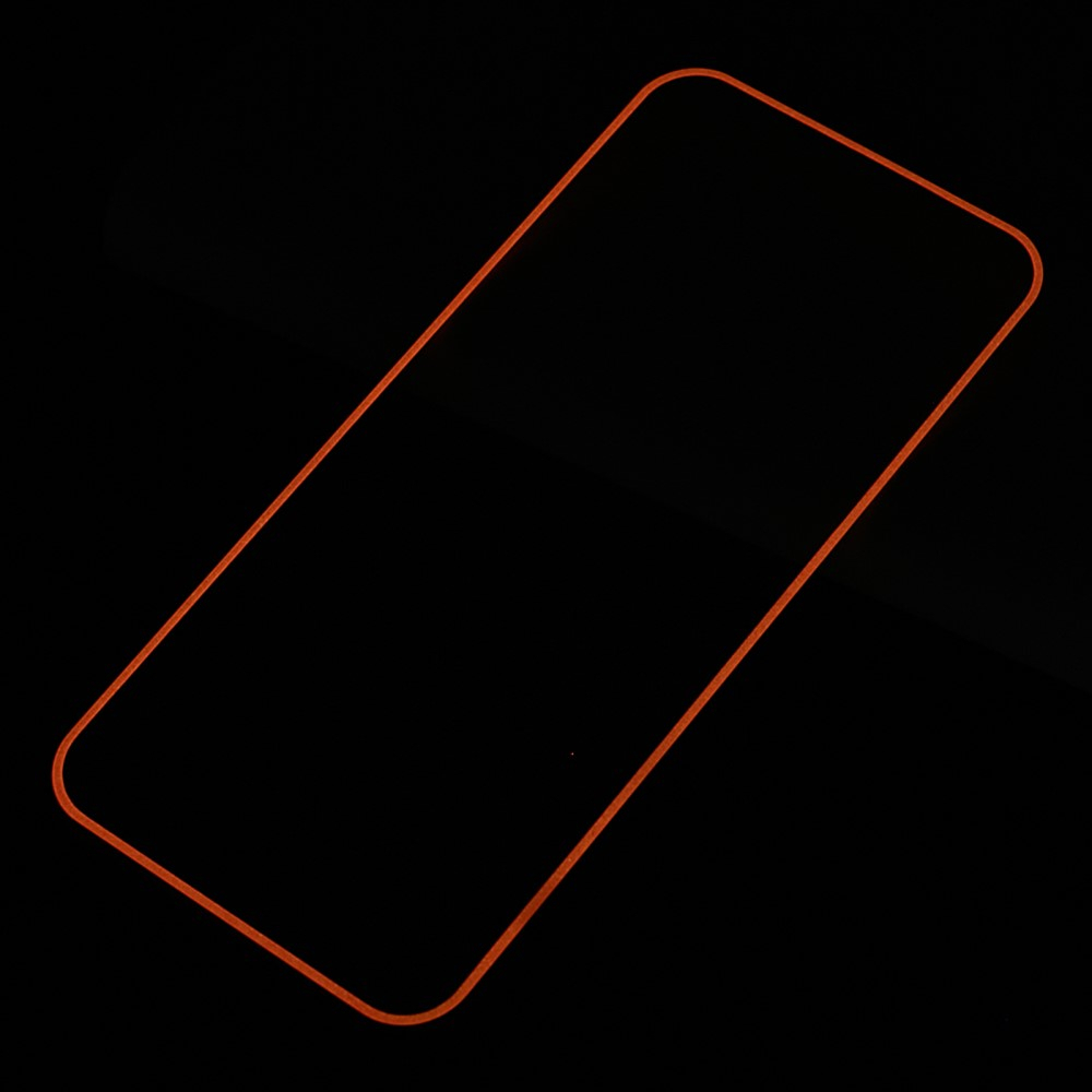 iPhone 14 Full-Screen Vollbild Glas Fluoreszierender Display Schutz mit Leuchtendem Alu Rahmen - Pink / Transparent