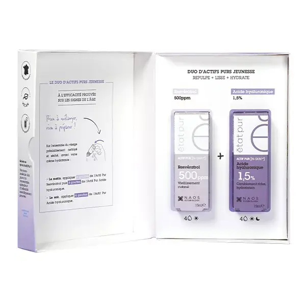 Etat Pur Duo Rejuvenescedor de Ingredientes Ativos Puros: Resveratrol 15ml + Ácido Hialurônico 15ml