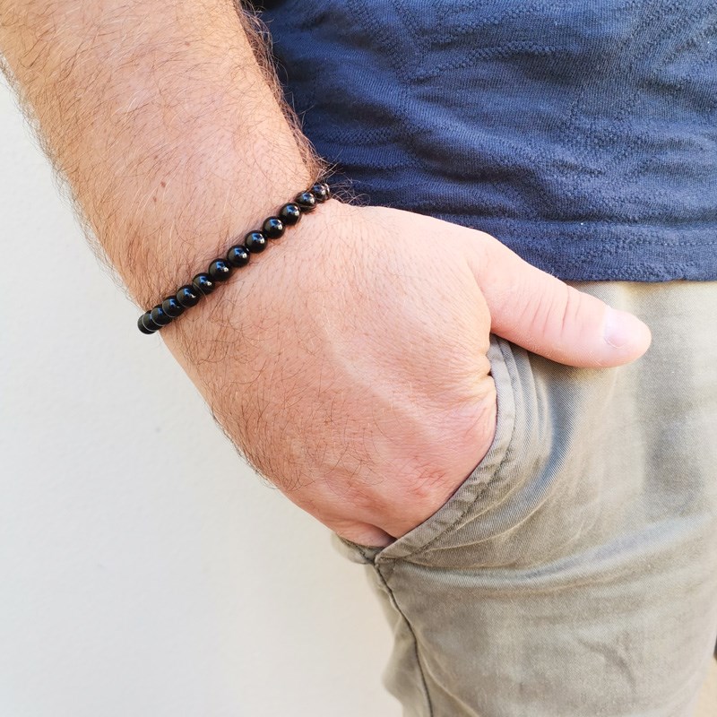 Bracelet extensible avec perles Onyx Noir