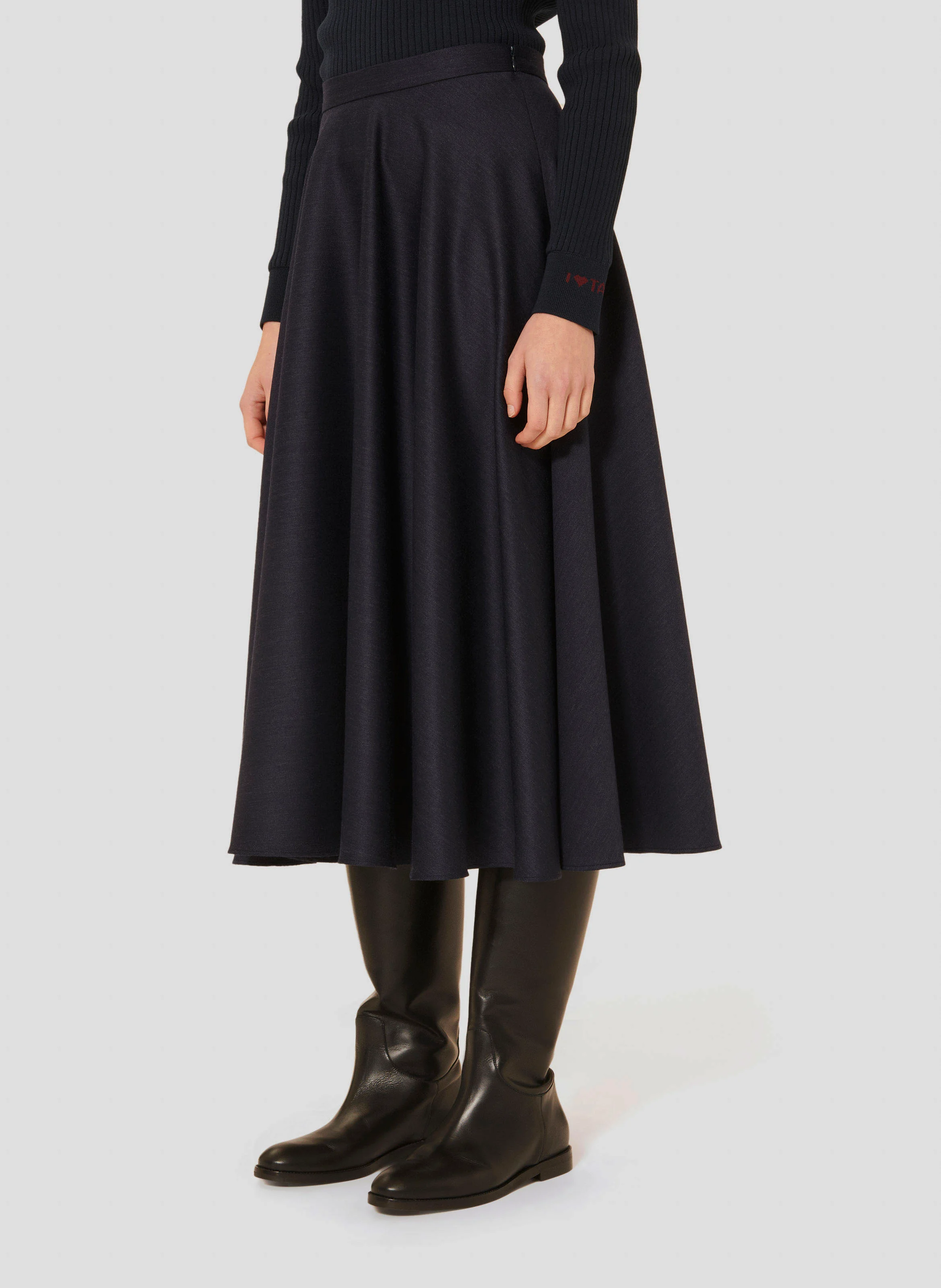 JACKIE - Jupe midi évasée en laine mélangée | Bleu