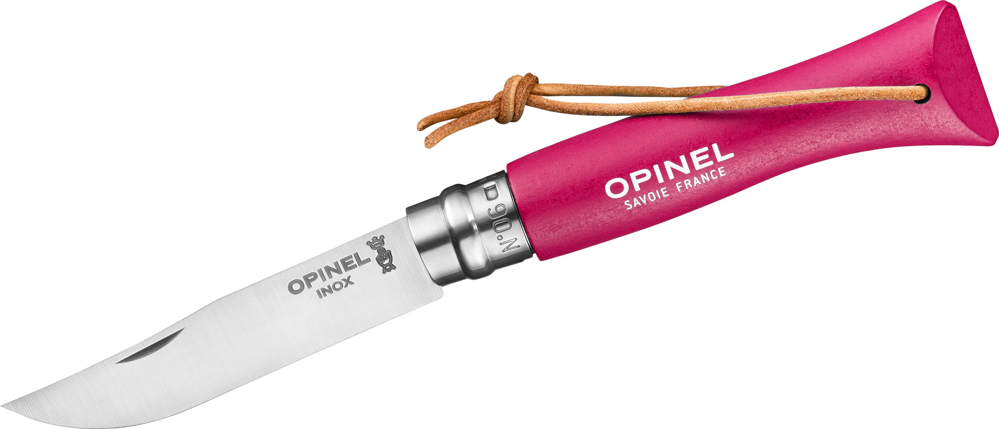Opinel N°06 Colorama Art Deco Taschenmesser mit Lederkordel Klingenlänge 7 cm mangenta