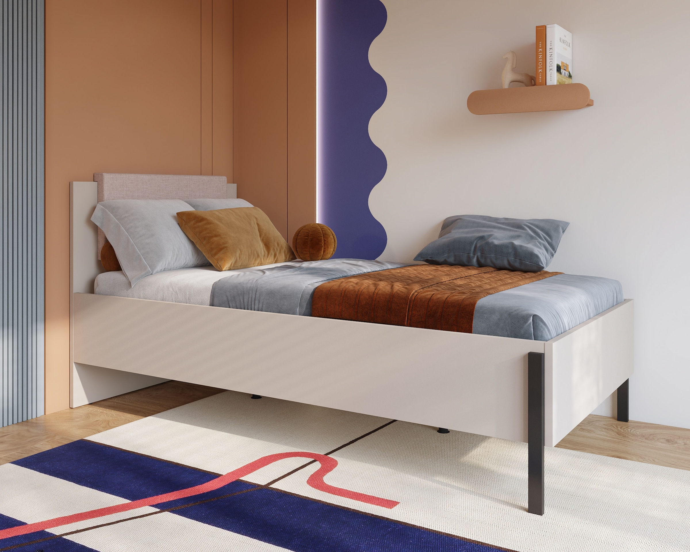 Home affaire Bett »Jukon, mit gepolstertem Kopfteil, Füsse aus Metall, modernes Design« 3 Breiten:100cm, 160cm und 180cm,  in drei Grössen, perfekt auch  als Jugendbett
