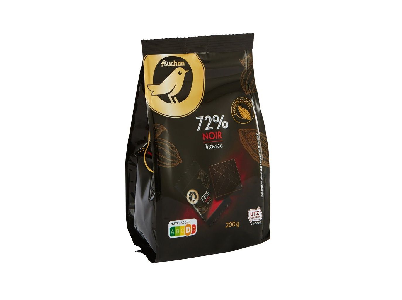 MINI TABLETES AUCHAN GOURMET CHOCOLATE NEGRO 72% 200G