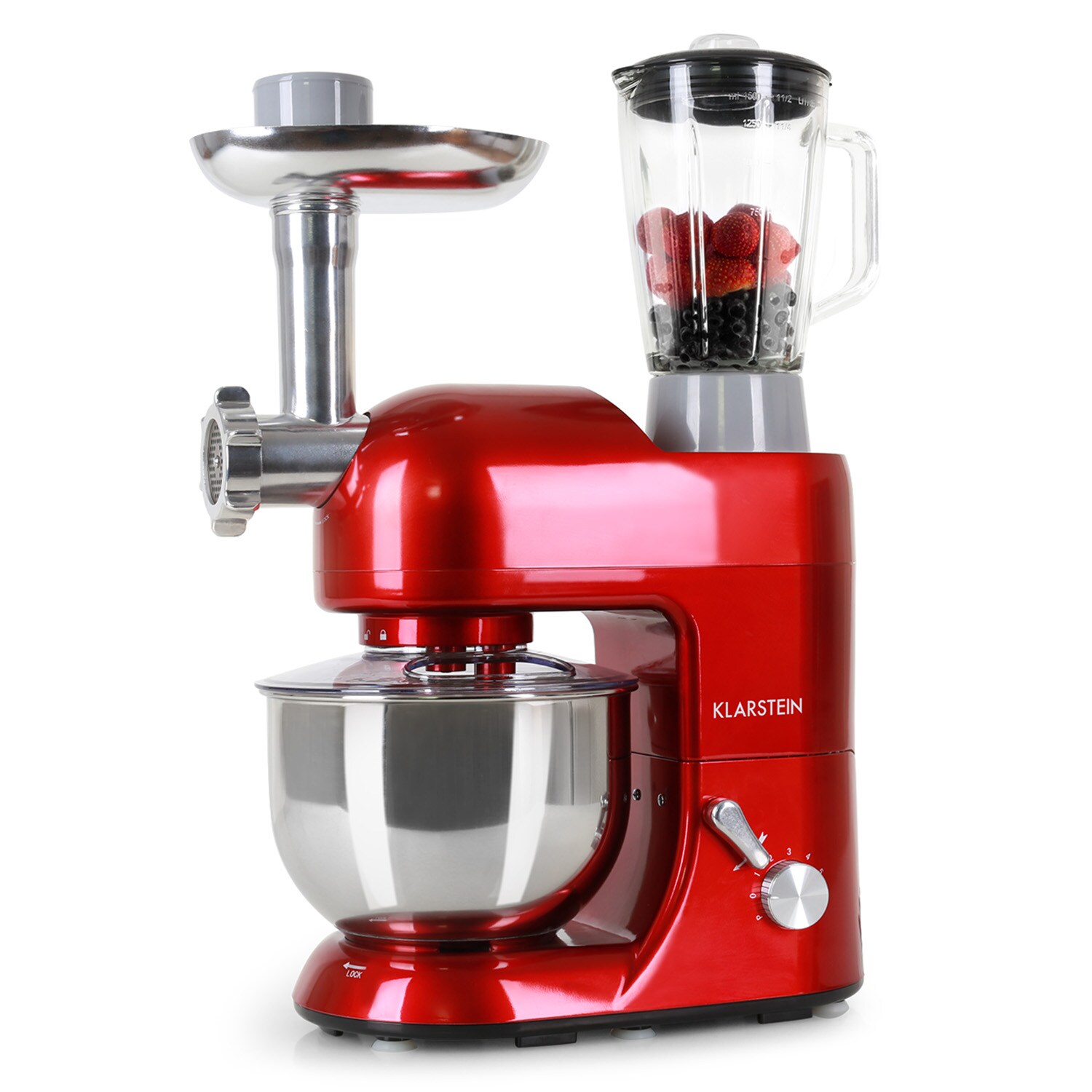 Lucia Küchenmaschine 3-in-1 1800 W / 2,7 PS 5 Ltr Edelstahl BPA-frei Rot