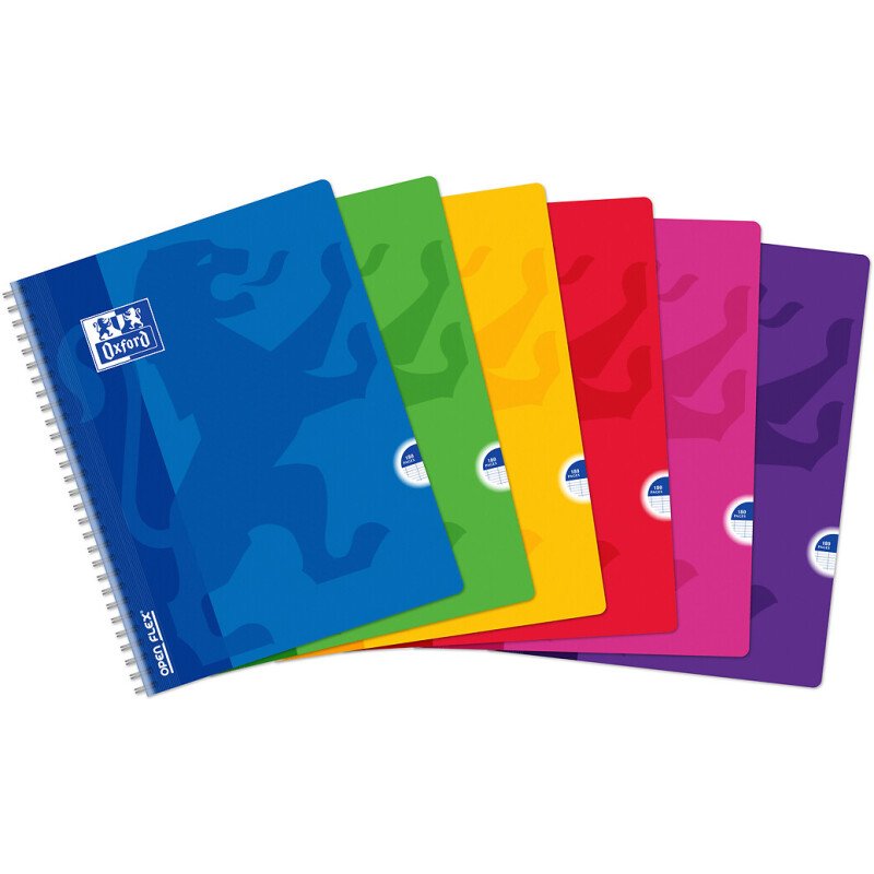 Cahier Oxford OpenFlex 24x32cm grands carreaux Seyès 180 pages reliure spirale couverture polypro coloris assortis