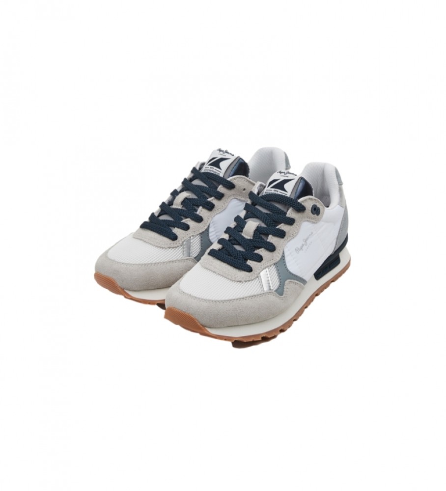Tênis de couro Pepe Jeans Studio Britt W, branco e cinza.