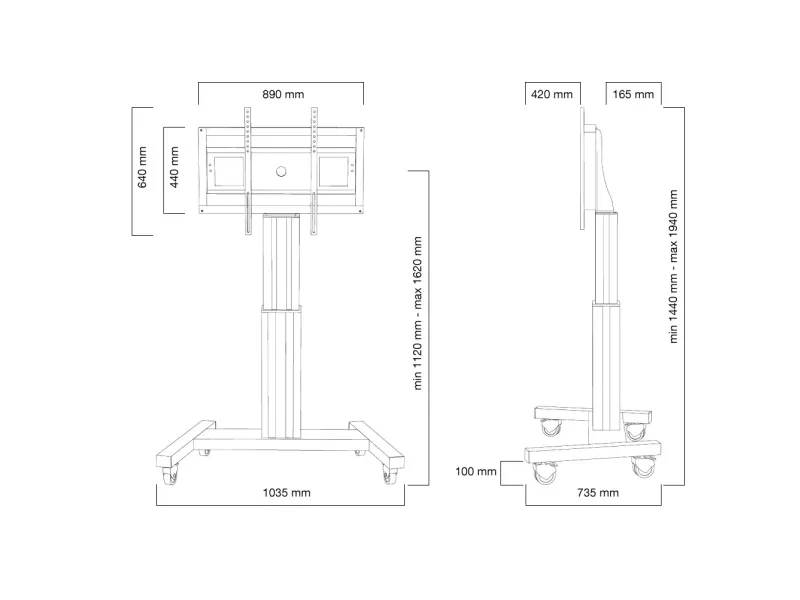 Neomounts PLASMA-M2500 - Vogn med hjul - motoriseret - for fladt panel/AV-udstyr - sort, RAL 9005 - skærmstørrelse: 42