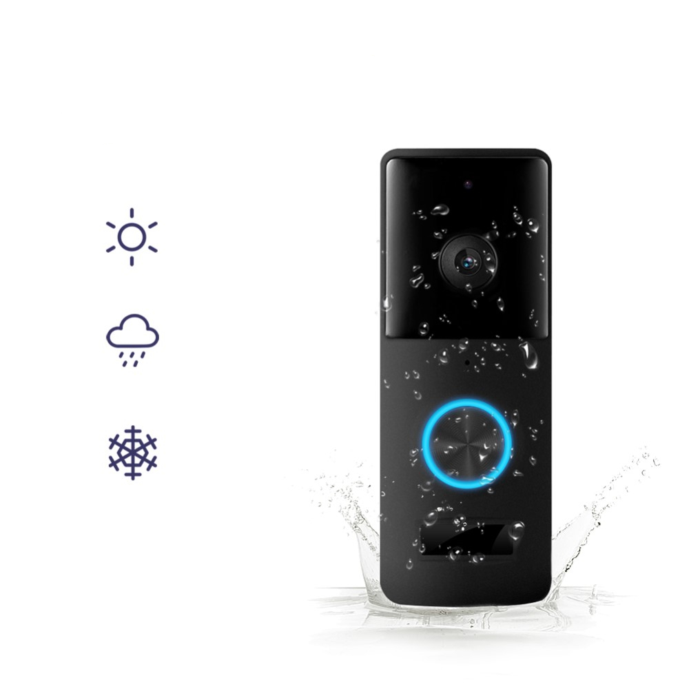 Drahtlose 720p WiFi Video Türklingel Türsprechanlage Nachtsicht Funktion   Bewegungserkennung   Optischer Klingel für iOS/Android (IP65) - Schwarz