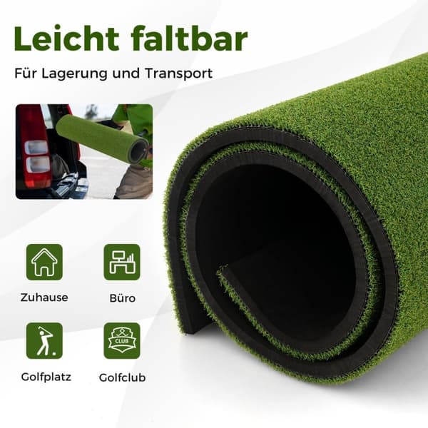 Golf tee matte 2 gummi tees og 2 justeringspinner 6 tee posisjoner 152 x 92 cm tykkelse 20 mm