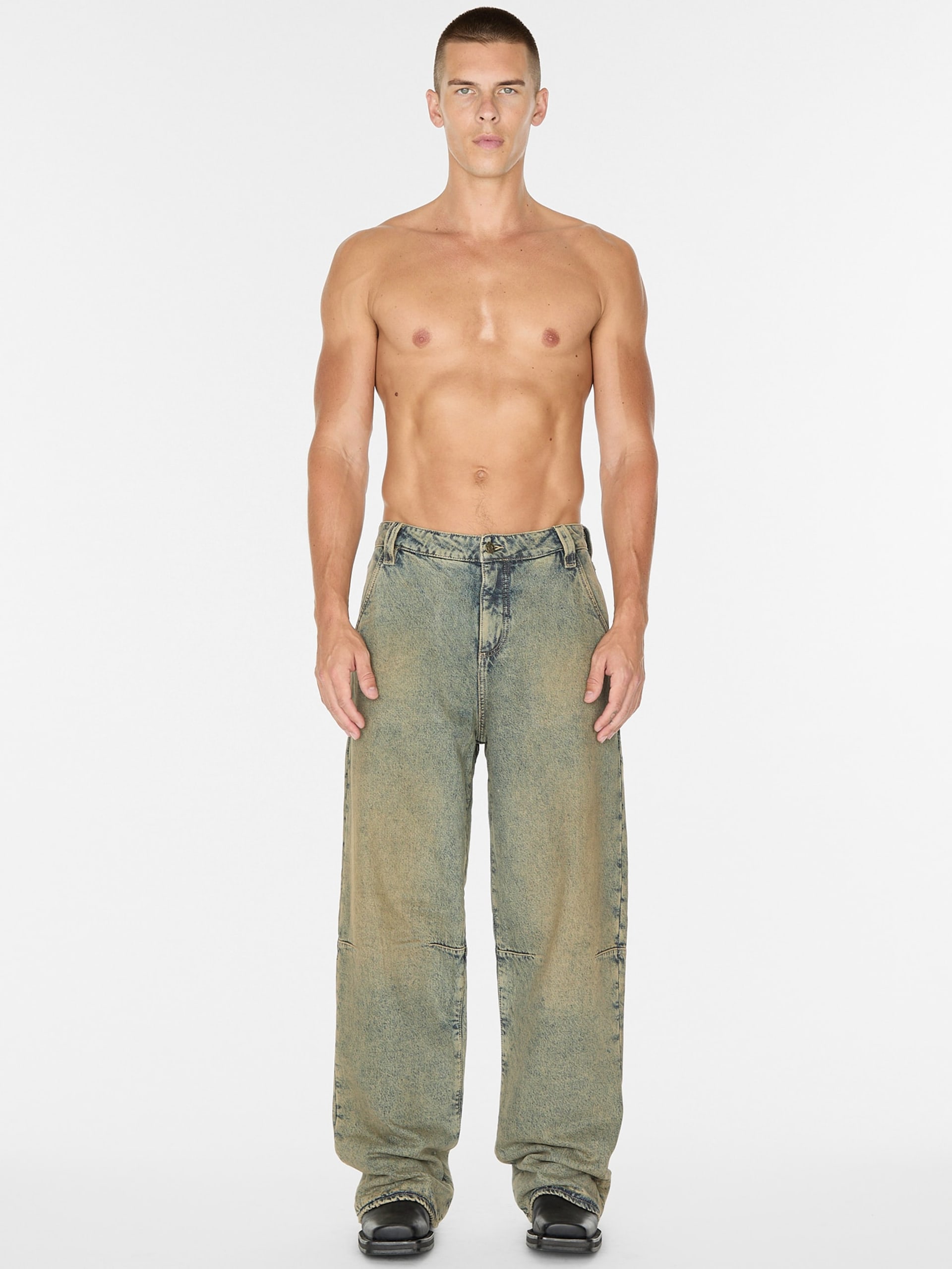 calça jeans folgada com forro de flanela