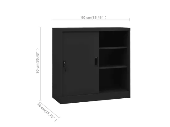 Armoire de bureau porte coulissante Anthracite 90x40x90 Acier
