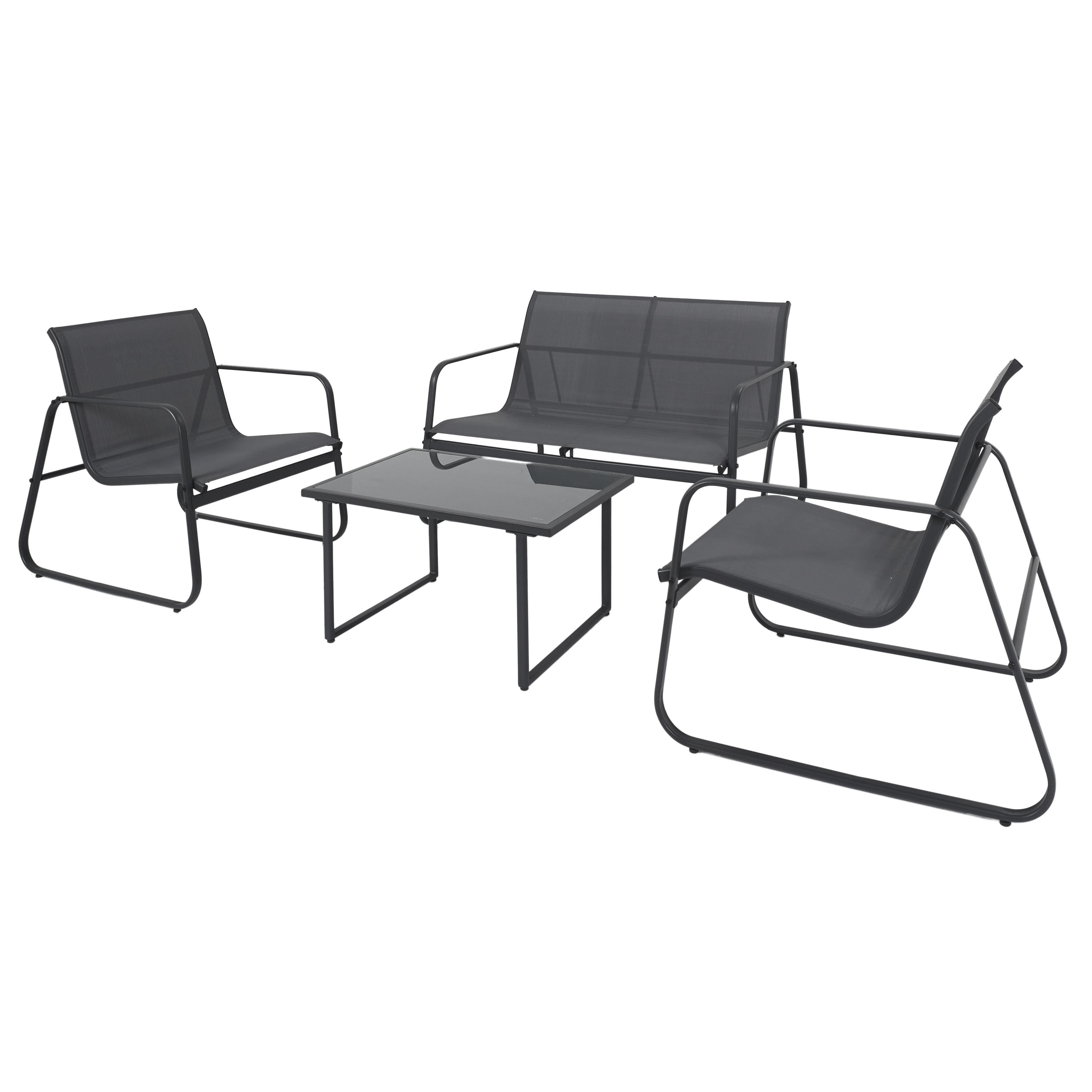 SALON DE JARDIN ESSENTIEL GRIS ANTHRACITE 4 PLACES