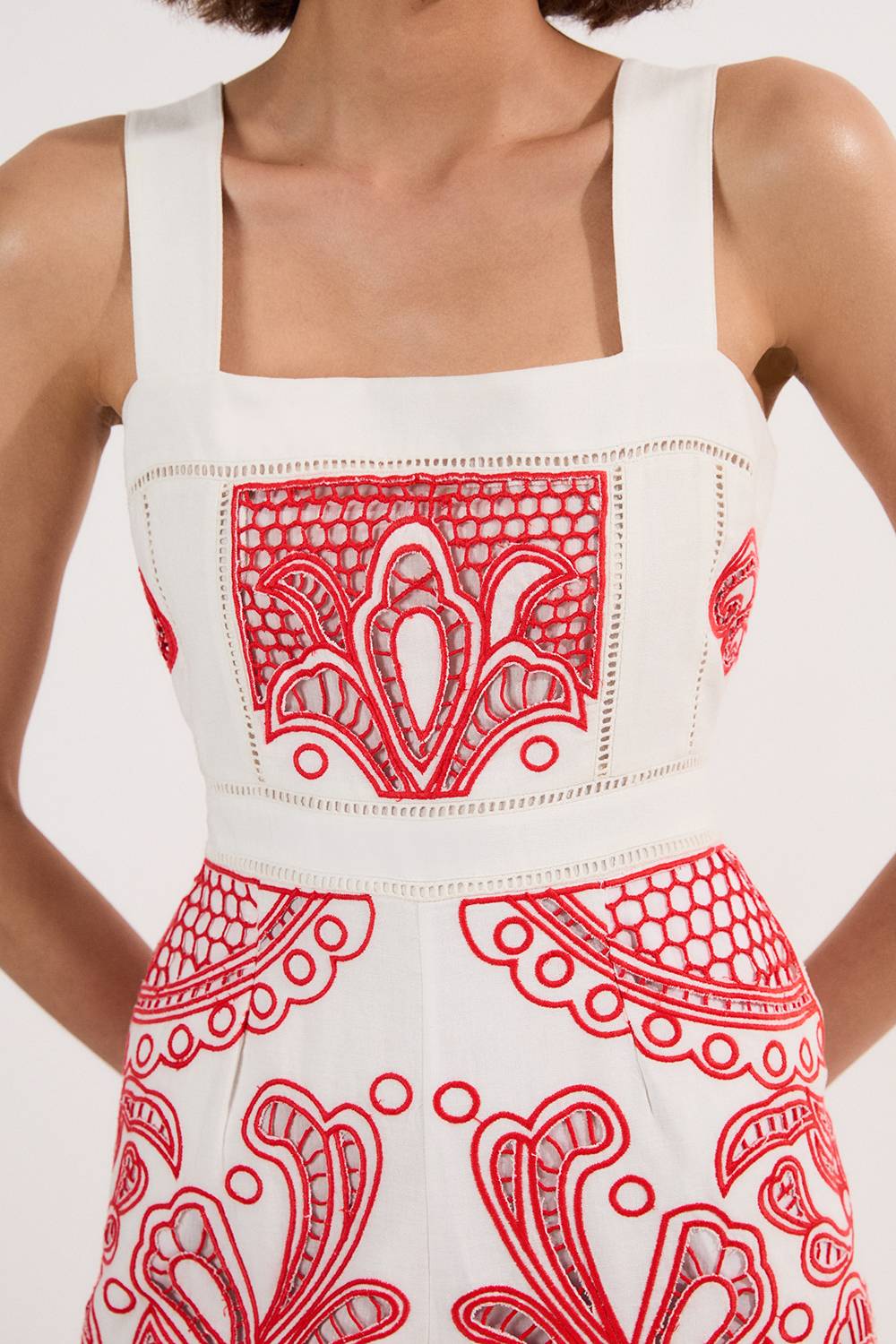 KarenMillen Combinaison Tissée à Jambes Larges avec Broderie Ajourée