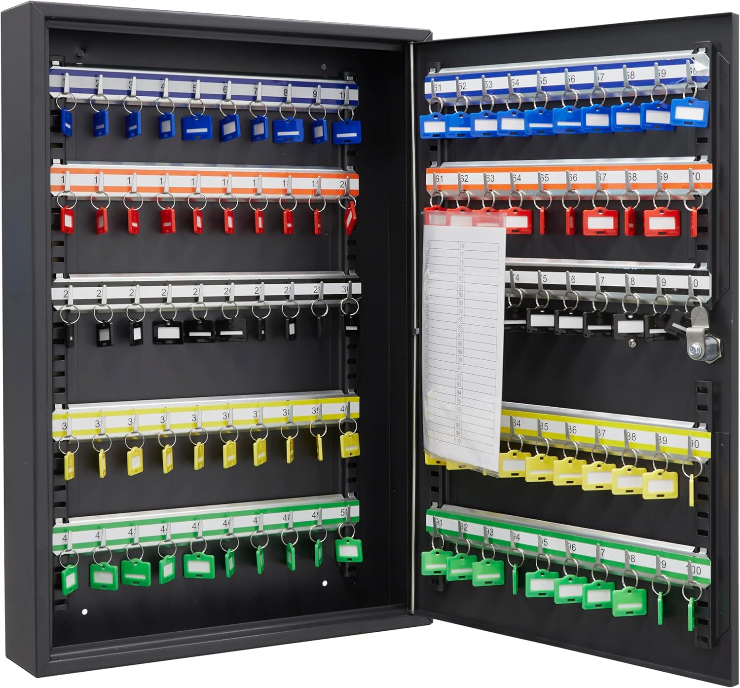 ARREGUI PL100EN Schlüsselschrank mit 100 verstellbaren Haken | Schlüsselbox aus Stahl mit IP65 Elektronikschloss | Schlüsselkasten mit Zahlenschloss | Programmierbare Codes | 55x38x8 cm | Schwarz
