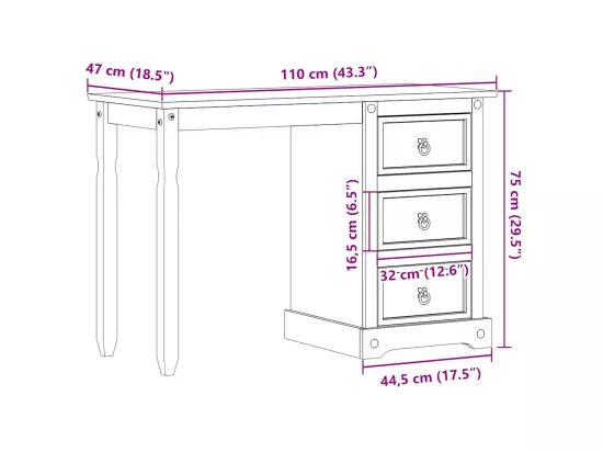 Coiffeuse Corona 110x50x75 cm bois de pin massif