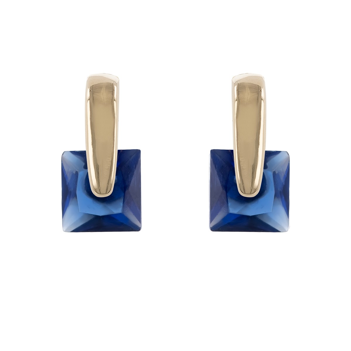 Boucles d'oreilles plaqué or saphir synthétique forme carrée