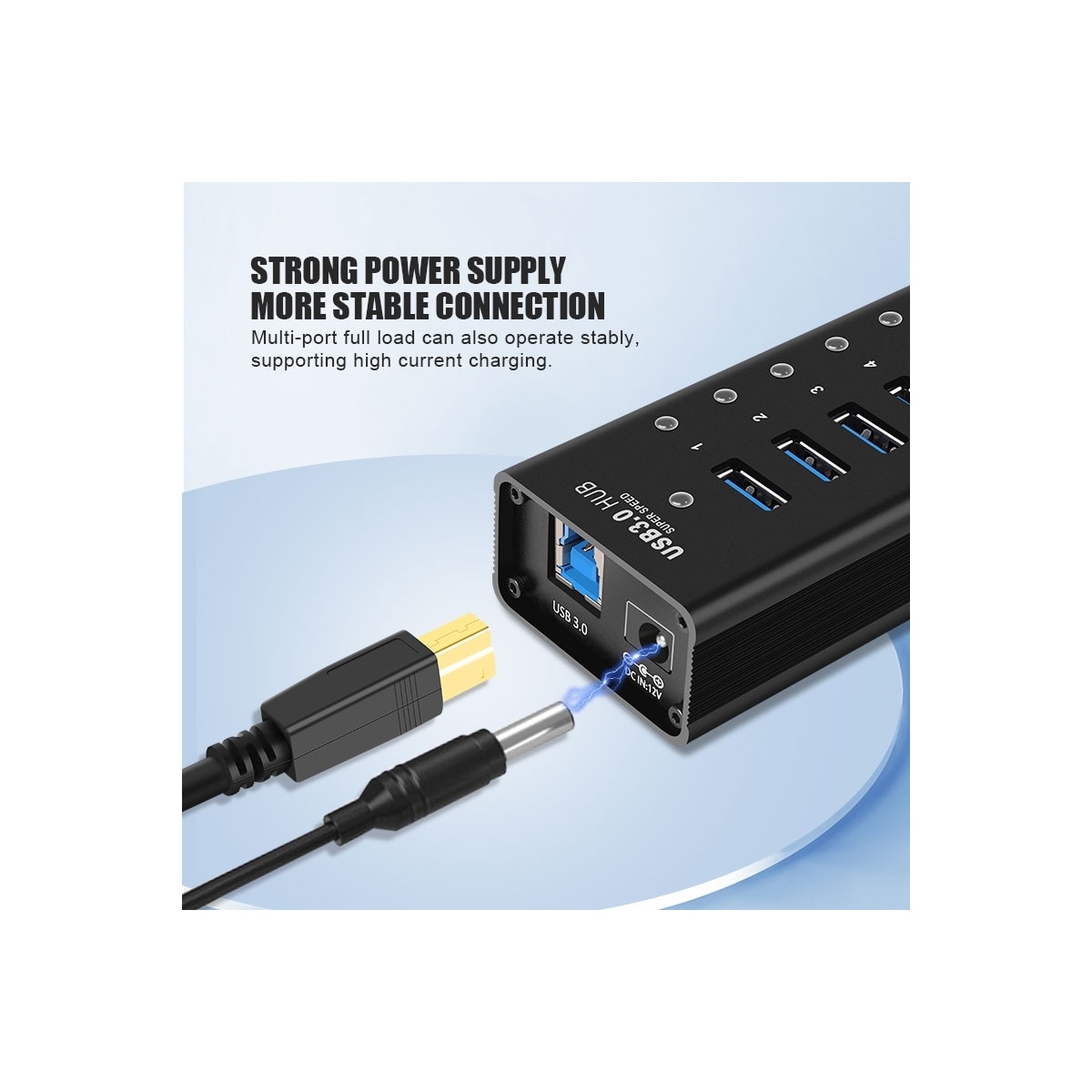NÖRDIC drevet 17-ports USB 3.0 HUB med individuell bryter 5 Gbps 1,2 mm kabel aluminium svart med strømforsyning