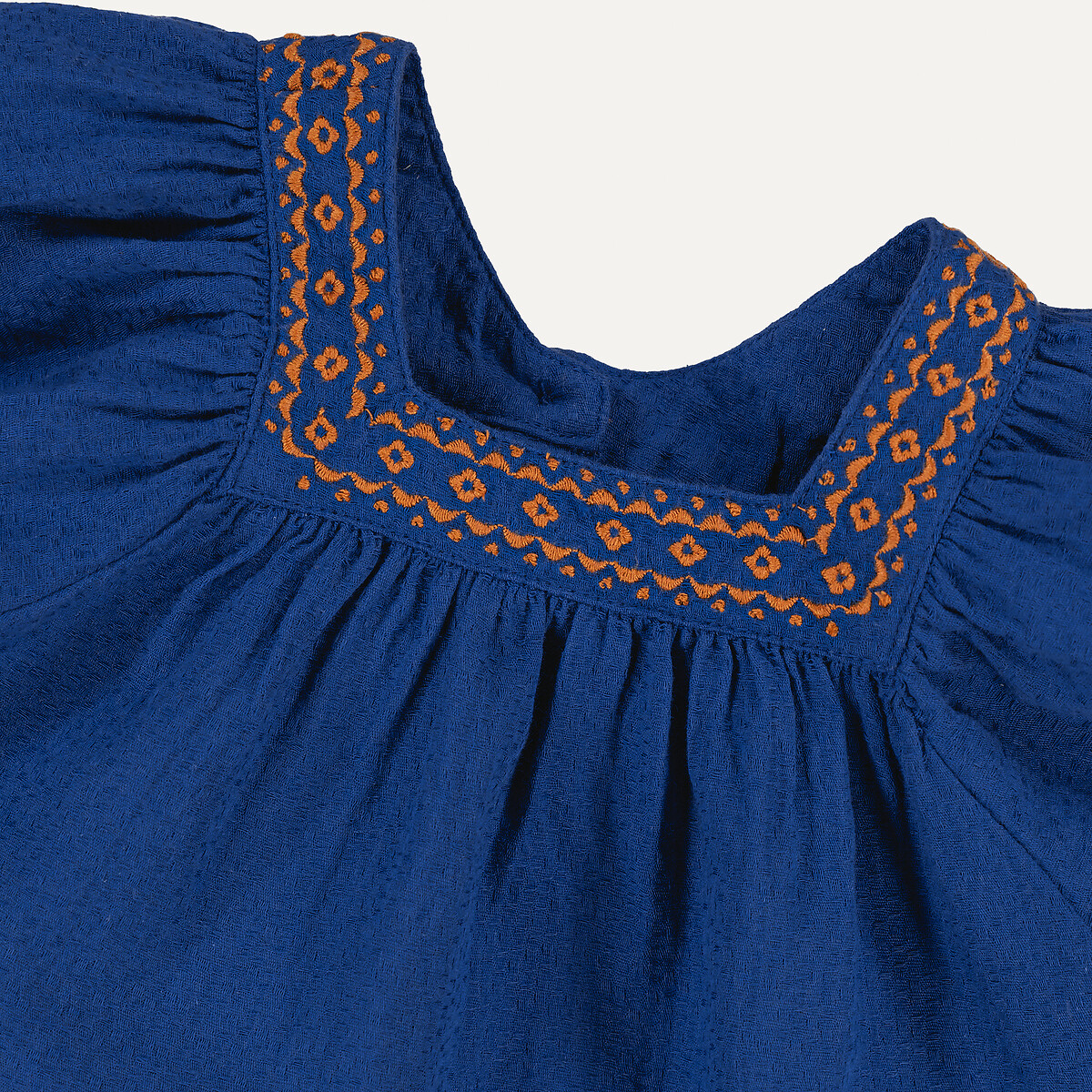 COLEÇÕES LA REDOUTE<br>Vestido de algodão com bordado e babados nas mangas