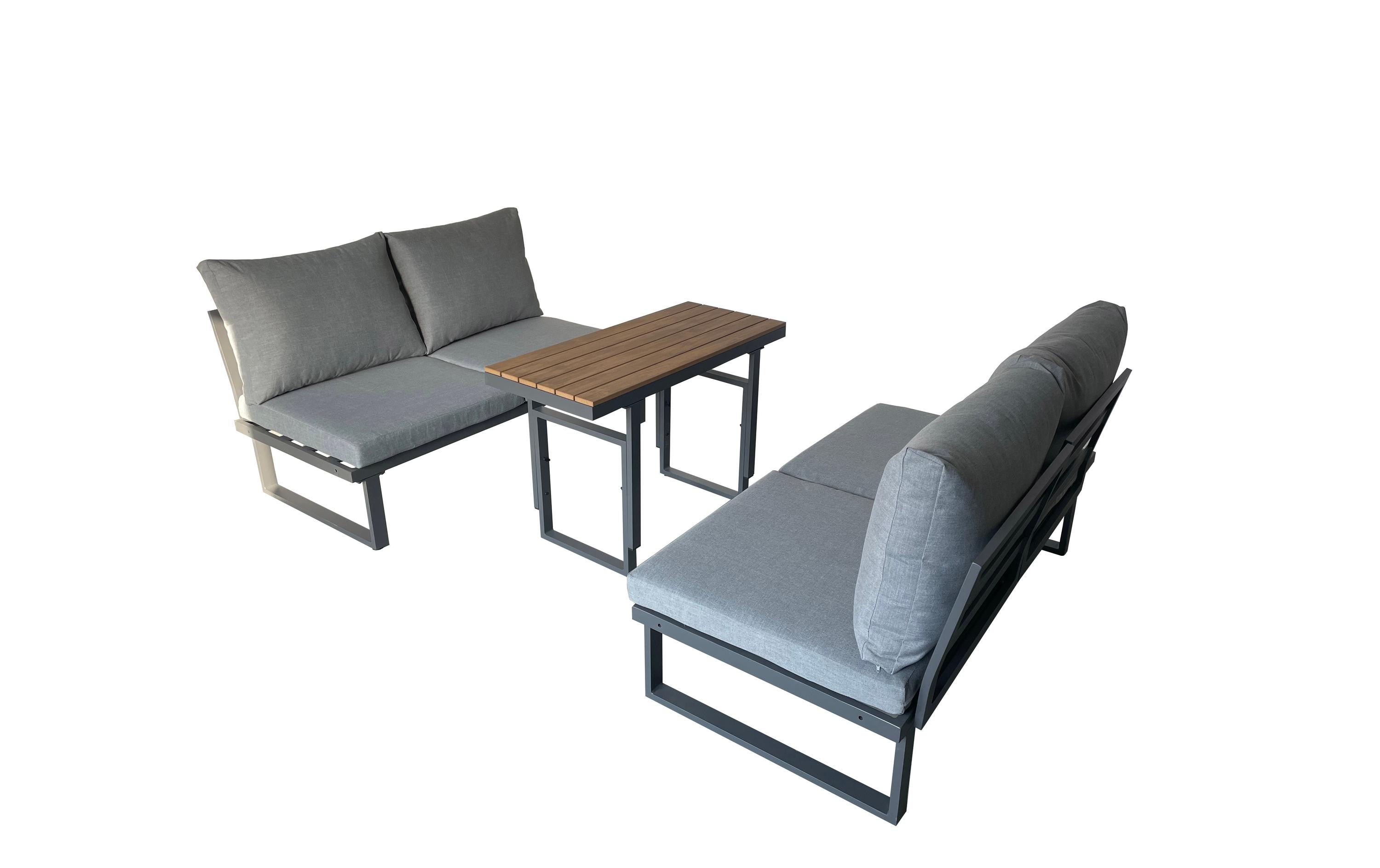 Loungeset Montreux, Anthrazit/Grau, 4 Sitzplätze<br>Zwei Doppelsofas mit Ablage und ein Tisch für Garten, Terrasse oder Balkon