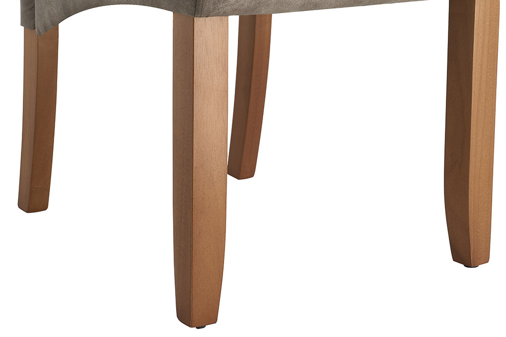 Design Stuhl CASA taupe Microfaser mit Zierknöpfen Massivholzbeine