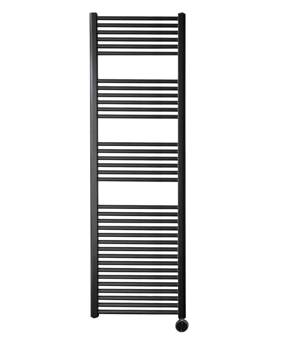 Sanicare elektrische design radiator 60x172cm zwart met thermostaat rechts chroom