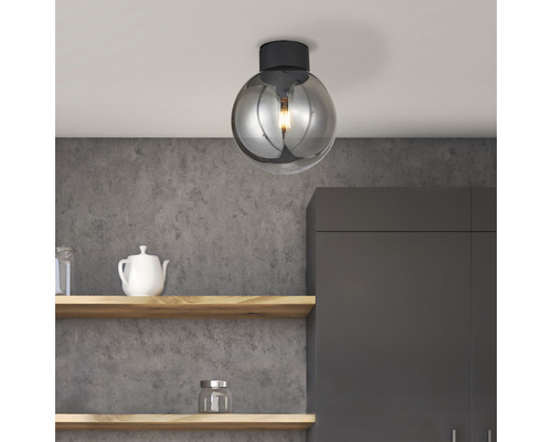 Plafondlamp, 1-lichts, Ø 25 cm, Astro, zwart/rookglas
