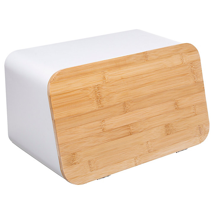 Boîte à pain blanche avec couvercle en bambou