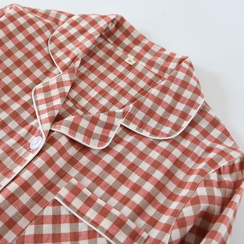 Dogini - Bijpassende pyjamaset voor koppels: overhemd met ruitjesmotief en broek
