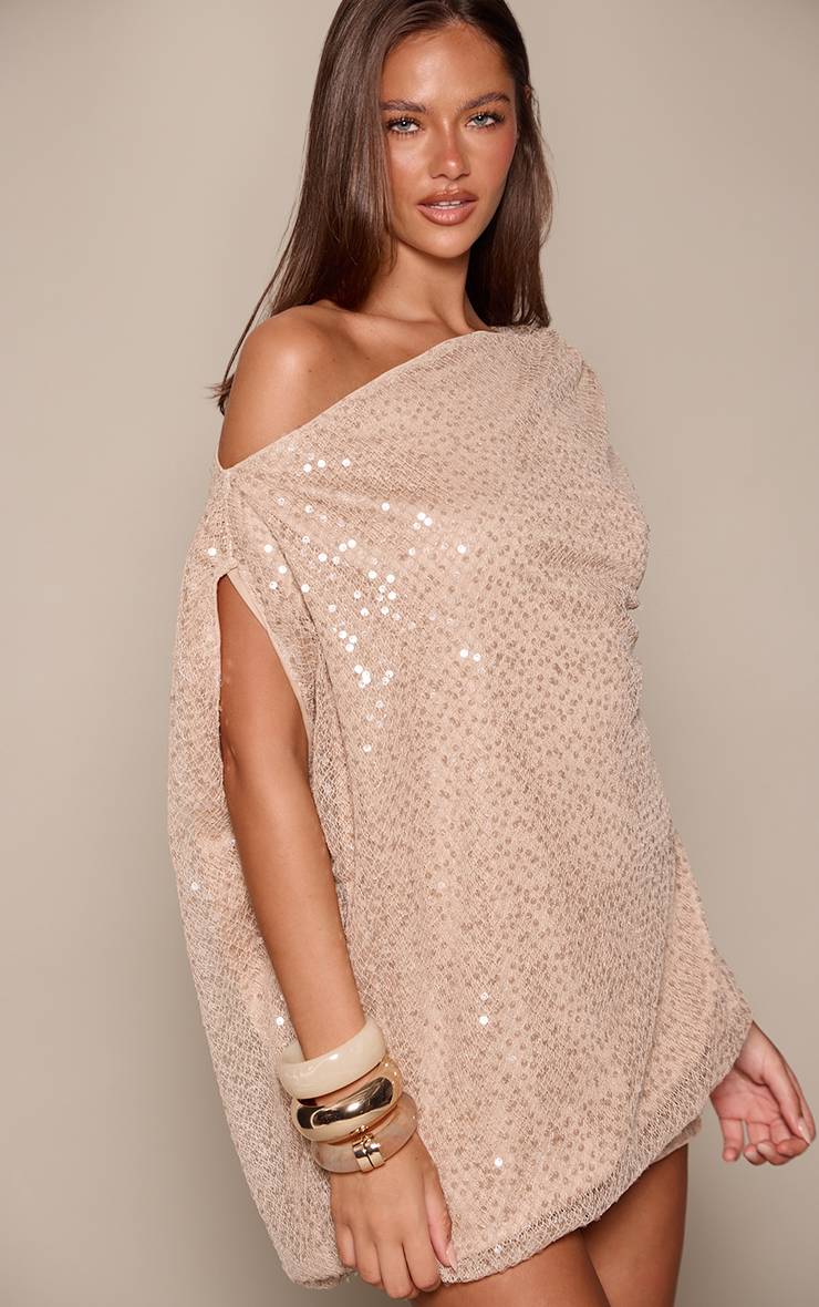 Sable Mini Robe À Sequins Asymétrique Effet Drapé