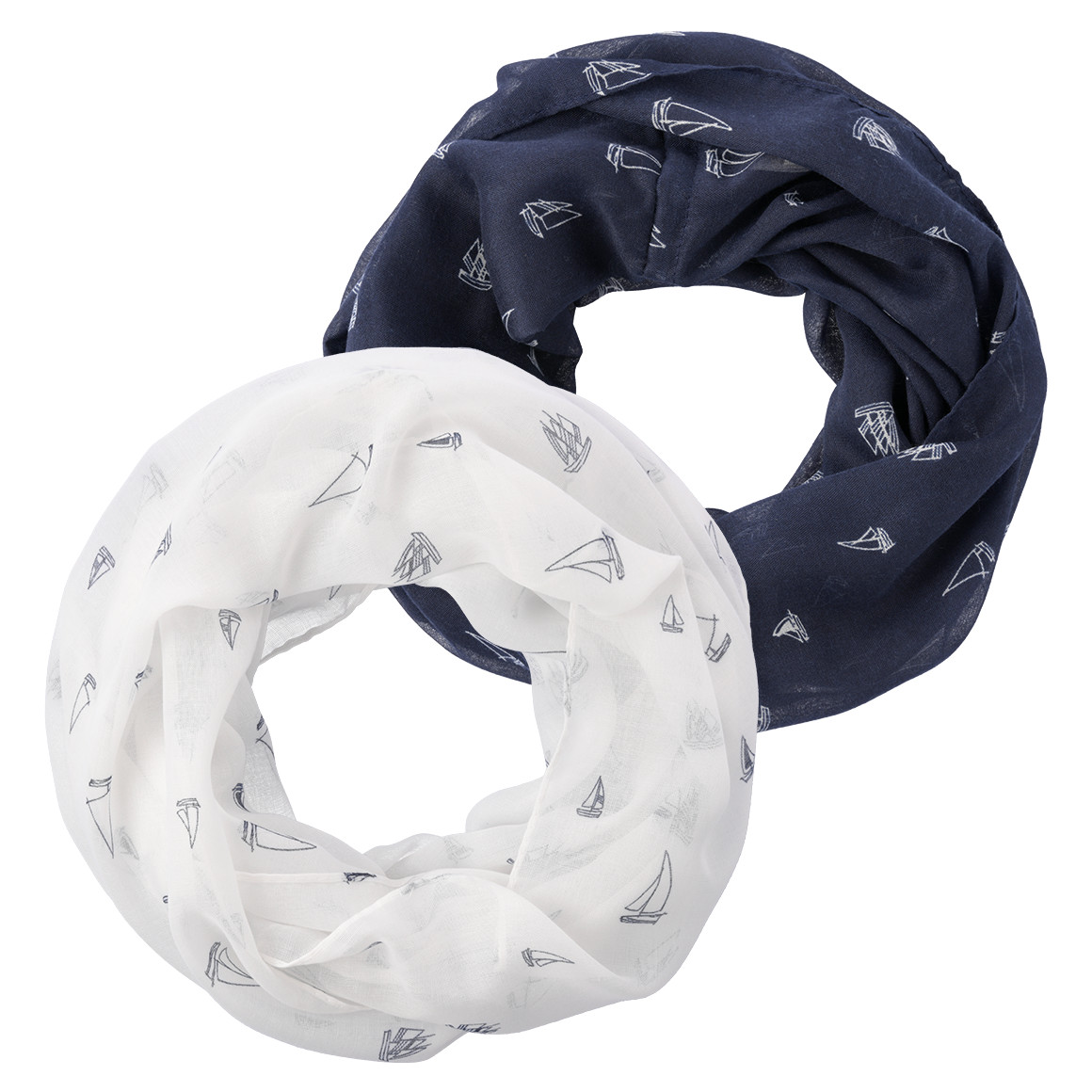 Gina 2 Damen Rundschals mit Segelbooten dunkelblau / weiss