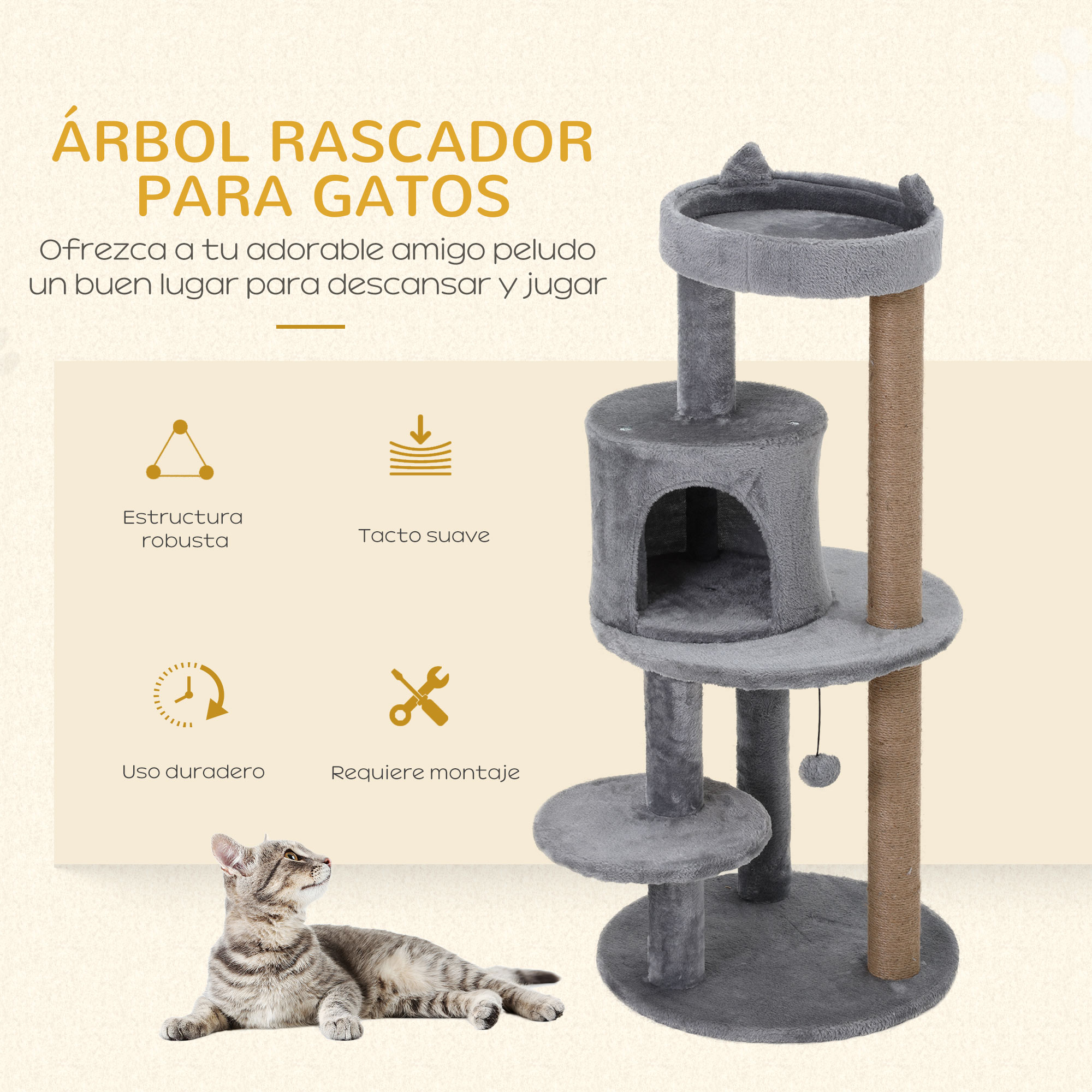 Árvore para gatos PawHut cinza