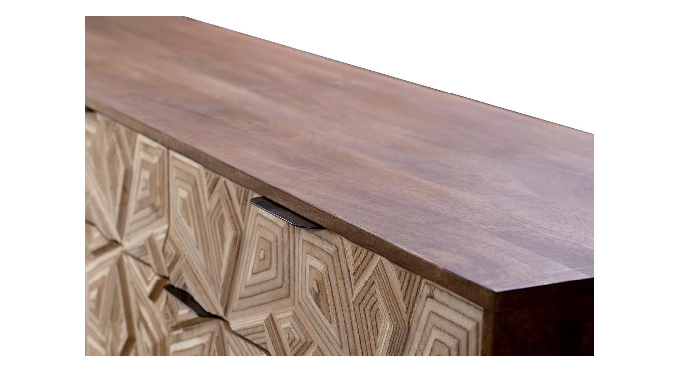 Bahut 3 tiroirs bois, métal marron 183x42x80cm - bois-métal